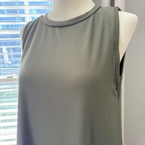 Olive Sleeveless Ribbed Dress L